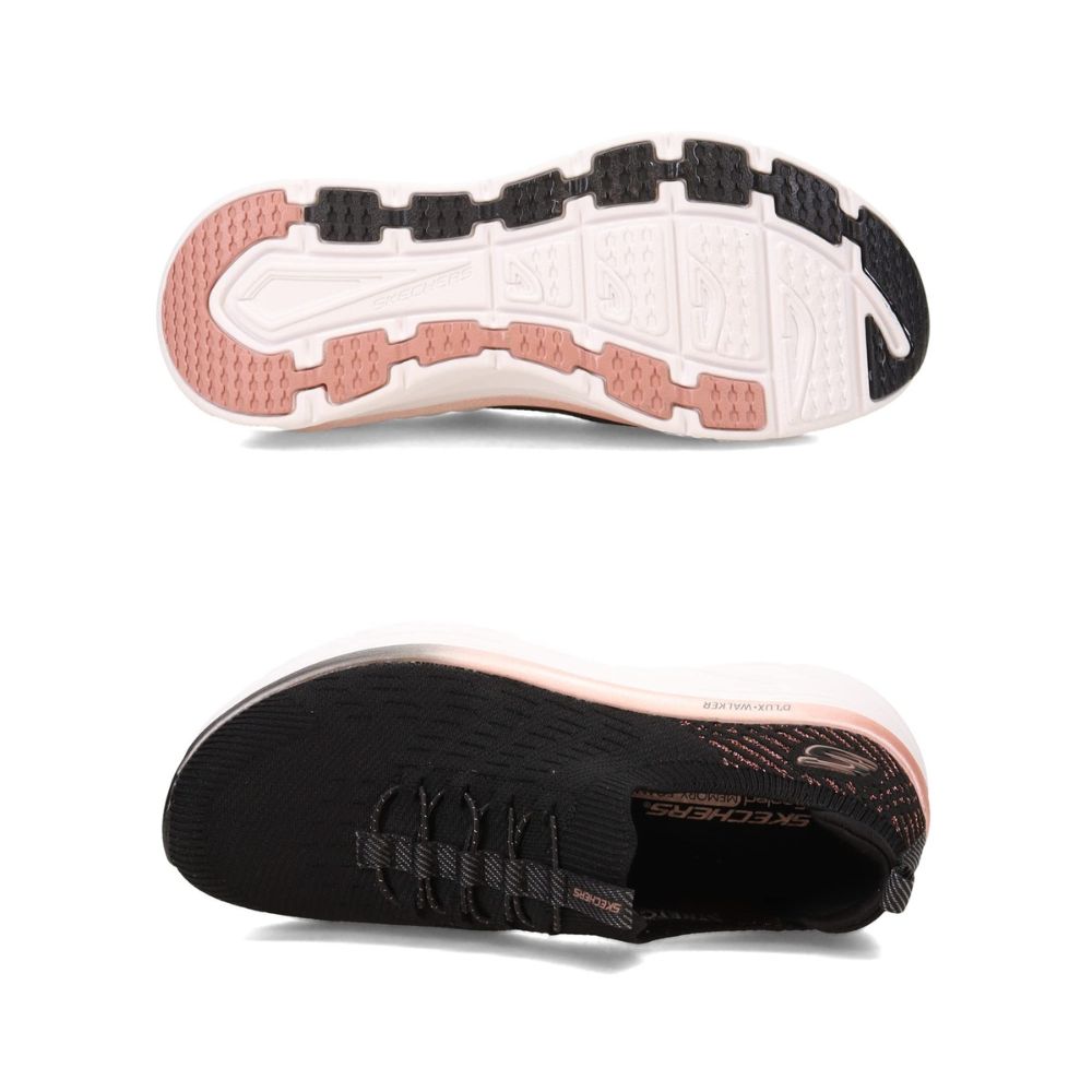 Skechers 'D'LUX Walker LET IT Glow' Damen Sneaker (Black Knit-Rose Gold Trim)