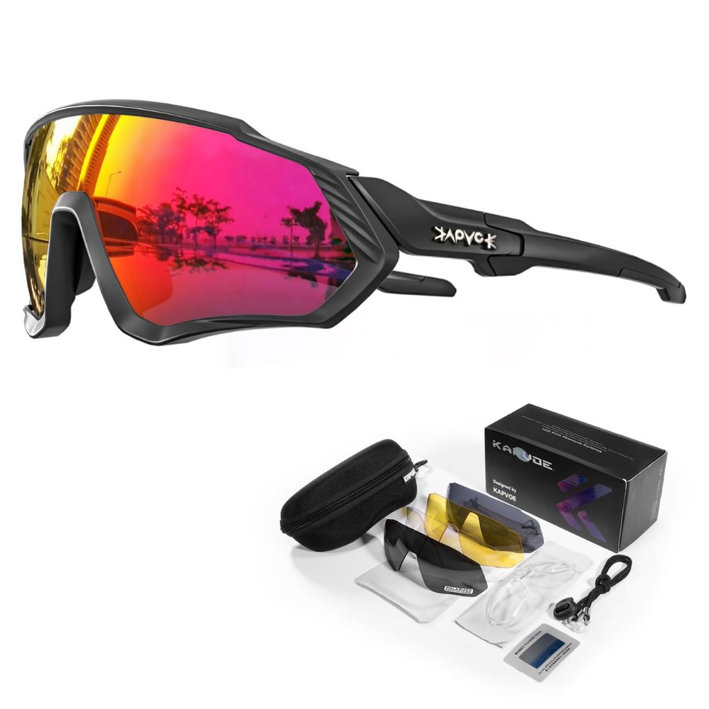Kapvoe Unisex Sports Glasses with 5 Interchangeable Lenses: UV400, TR90 Frame, Polarized Lens