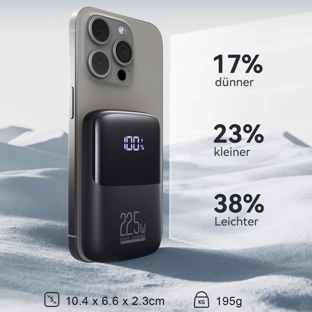 INIU Powerbank (10000mAh - 22.5W) with LED display: Small but powerful | USB-C input &amp; output