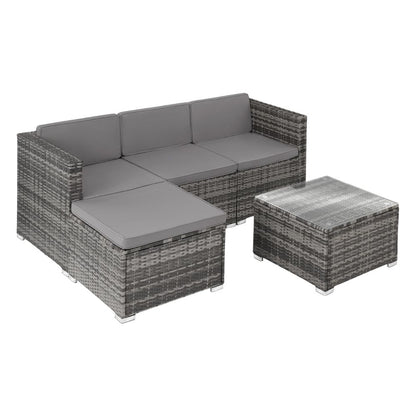 tectake® Poly Rattan Lounge-Sitzgruppe, Set mit Sofa, Sessel, Hocker und Tisch: Wetterfest