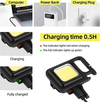 COB Keychain LED Flashlight with 1000 Lumens | 3 Light Modes and Folding Bracket: Rechargeable
