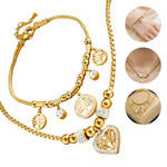 316L Stainless Steel Jewelry Gift Set for Women: Necklace & Bracelet with Heart and Tree of Life Pendant