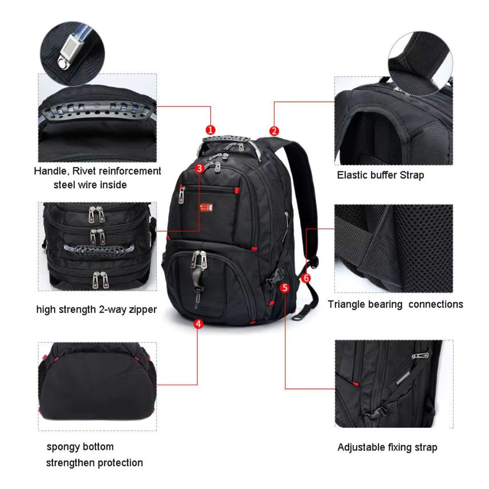 Swiss-Style 17-Zoll Multifunktionaler Reiserucksack mit USB-Anschluss, Wasserabweisend